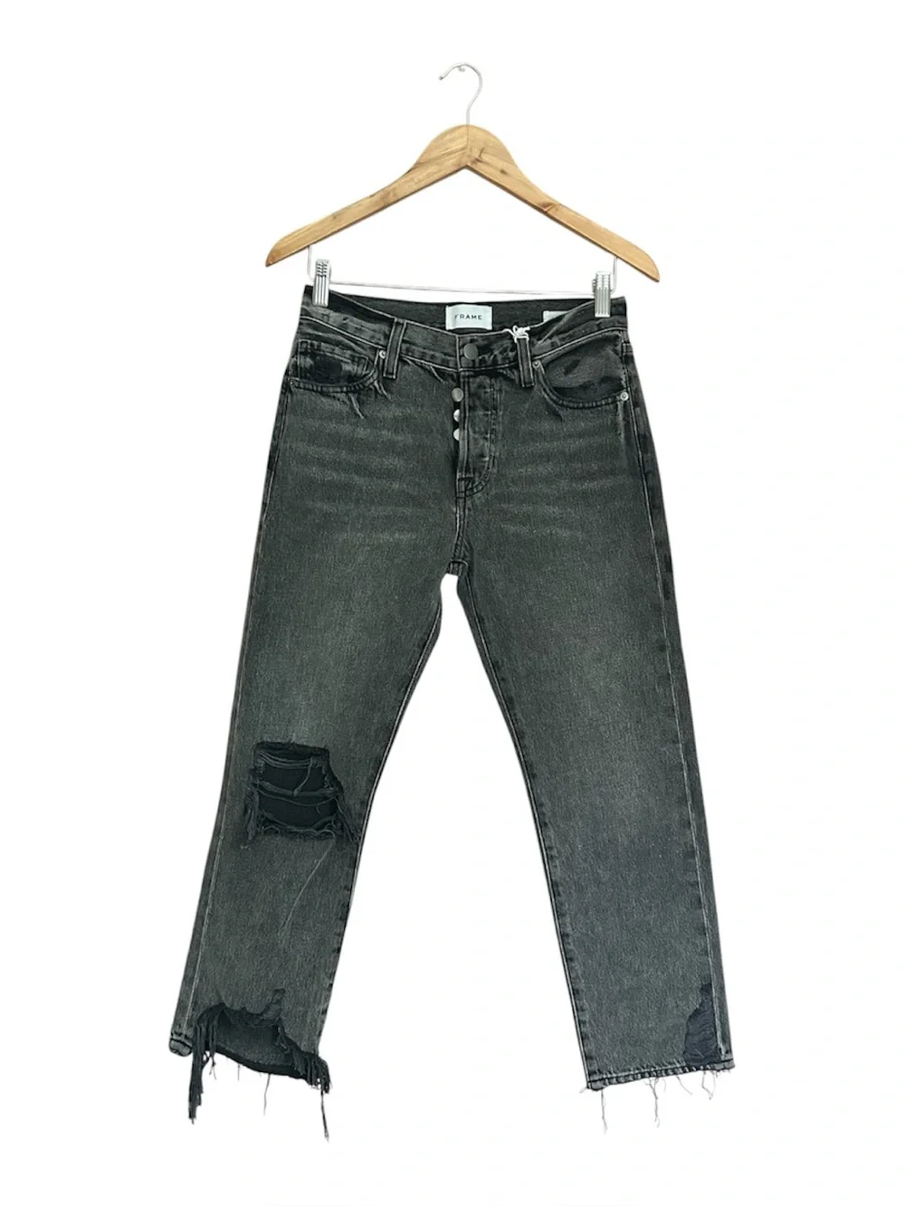 NWT FRAME Le Slouch Crop Distressed Jeans Grey Size 23 - Picture 3 of 16